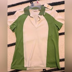 Izod White and Green Short Sleeve Golf Polo